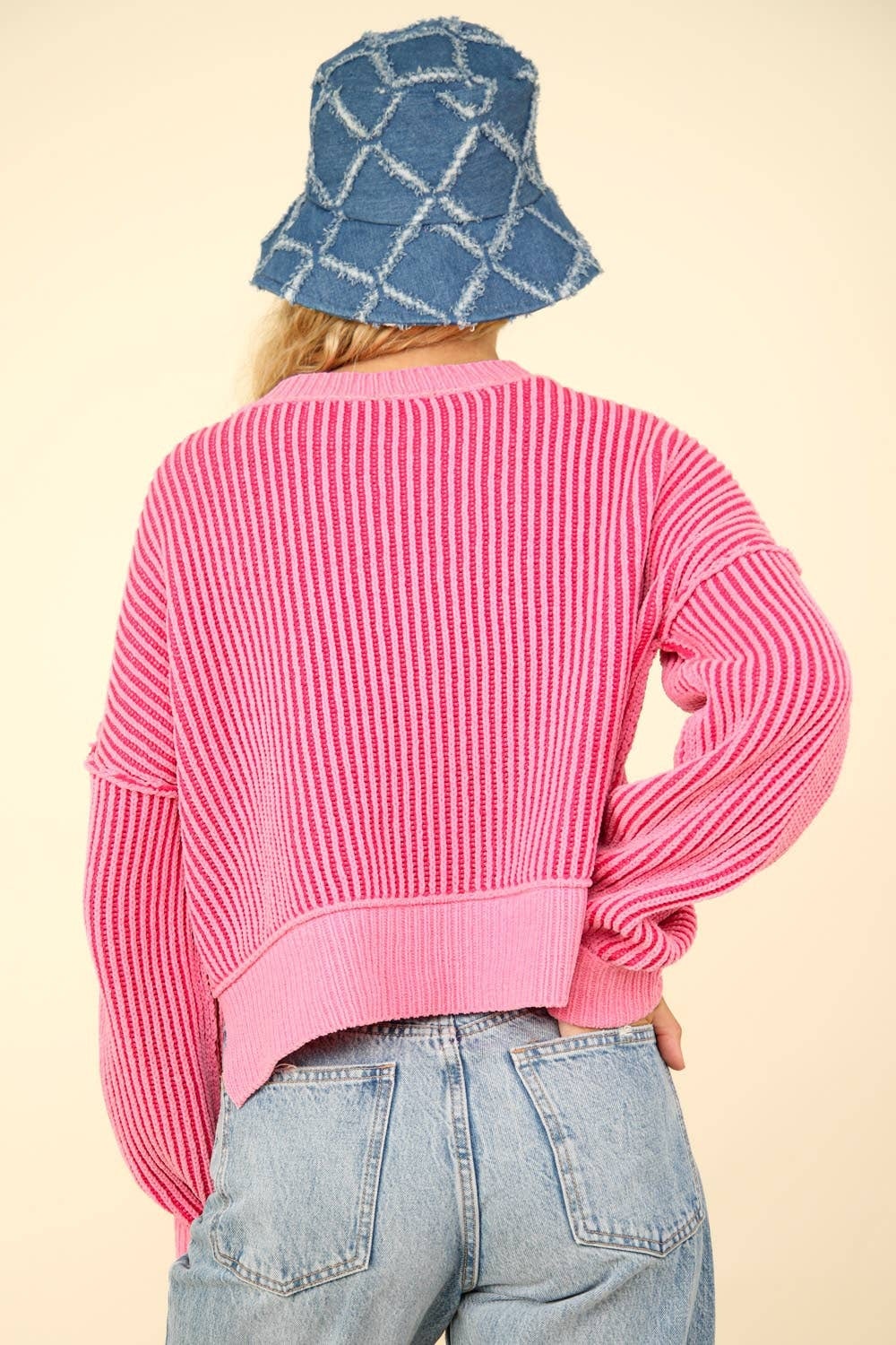 VERY J Two Tone Striped Casual Stripe Sweater Top: Lemon VERY J Two Tone Striped Casual Stripe Sweater Top: Lemon