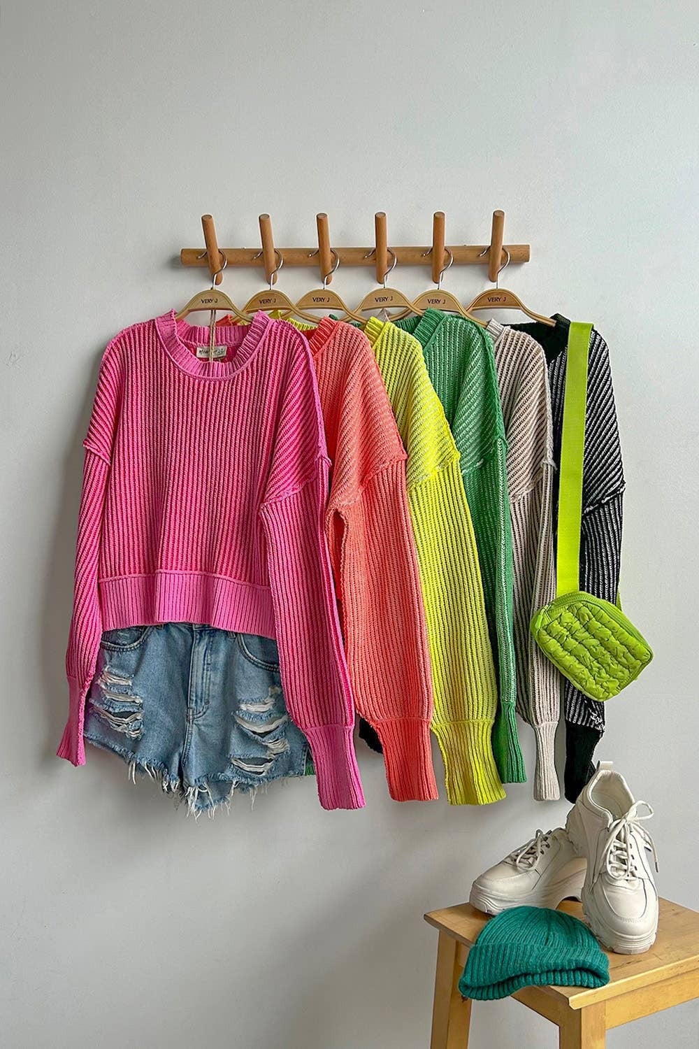 VERY J Two Tone Striped Casual Stripe Sweater Top: Lemon VERY J Two Tone Striped Casual Stripe Sweater Top: Lemon