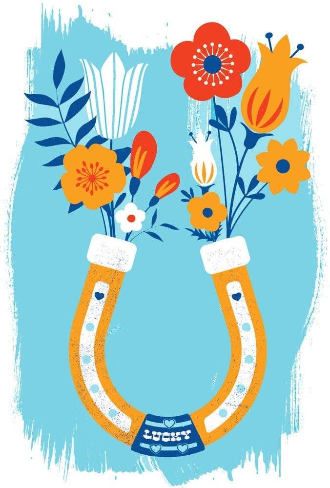 strawberryluna Screenprint Lucky in Love Lucky Horseshoe & Flowers